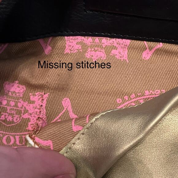 VTG Y2K Juicy Couture Purse Black Leather Studded Satchel Bikercore Grunge Goth - Picture 14 of 16